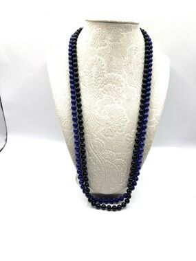 Vintage  Black and Blue Beaded Necklace 2 separate Necklaces Acrylic 80s